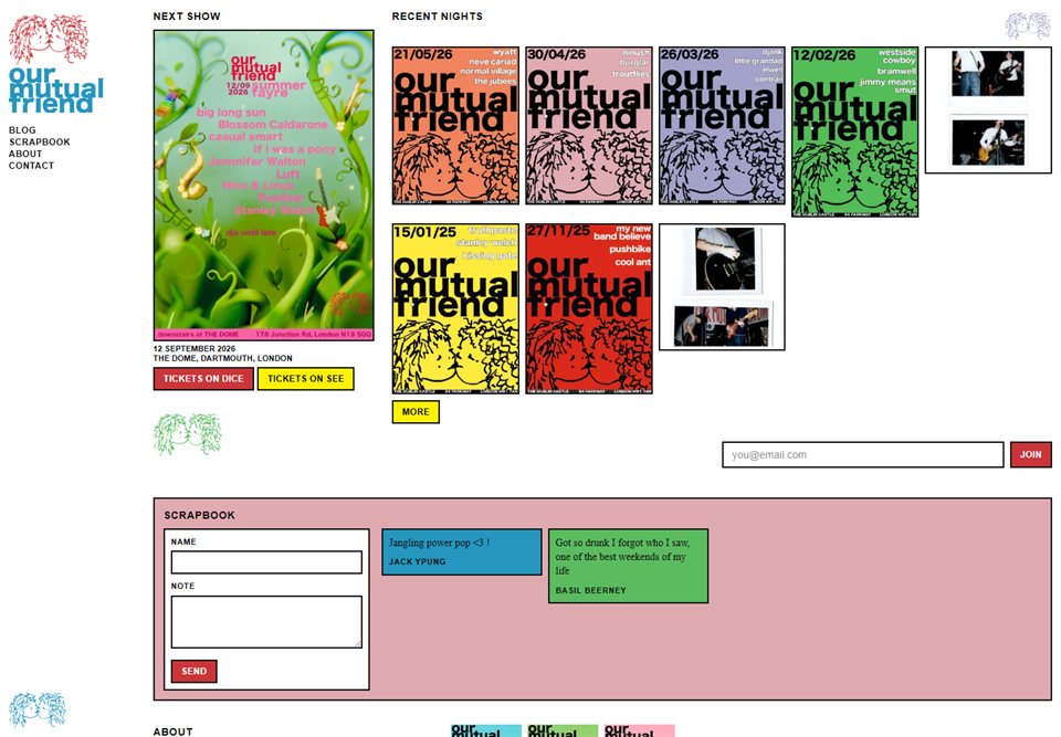 Screenshot of the Our Mutual Friend website