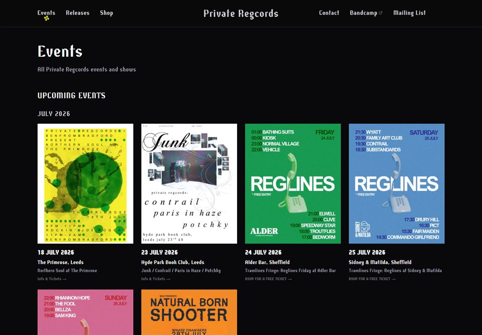 Screenshot of the Private Regcords website
